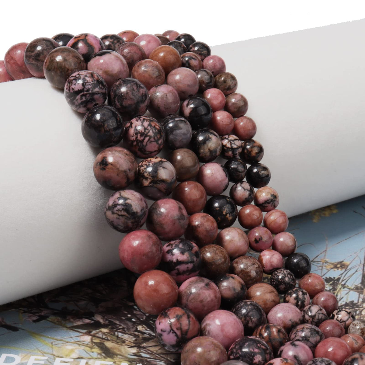 60pcs 6mm Natural Stone Beads Red Black Rhodonite Beads Energy Crystal Healing Power Gemstone for Jewelry Making, DIY Bracelet Necklace