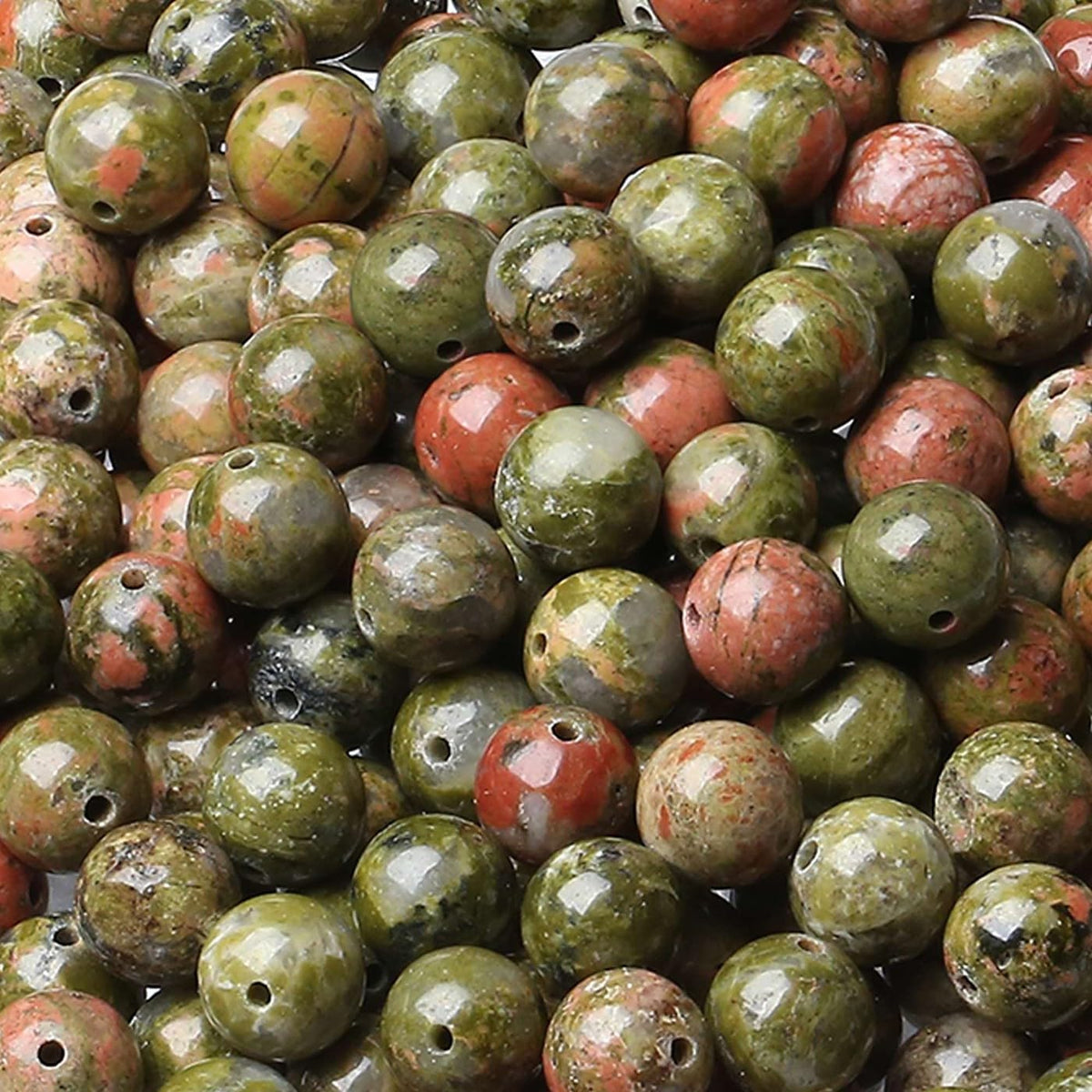 LAIDANLA Unakite 8mm Natural Stone Beads Round Loose Gemstone Stone Beads for DIY Bracelet Necklace Earrings Jewelry Making Polishing Genuine Real Beading Crystal 96PCS 2 Strand 32"