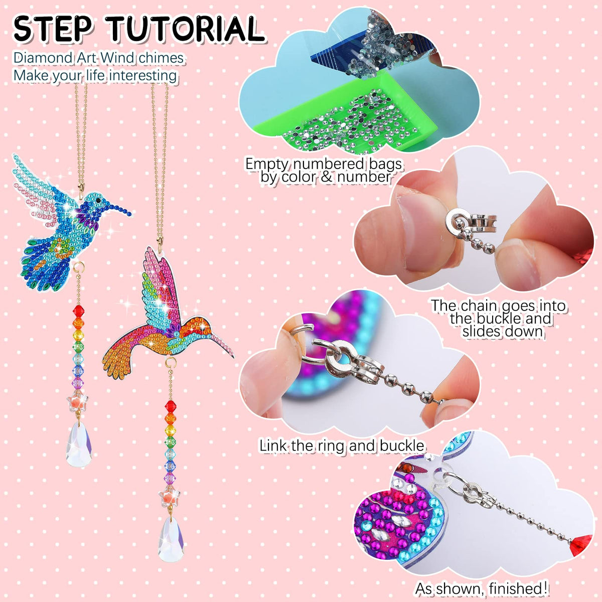 Yulejo 6 Pcs Diamond Painting Suncatcher Diamond Painting Art Kit for Adult Double Sided Diamond Painting Hanging Ornament Butterfly Heart Hummingbird Crystal Suncatcher Wind Chime Home Decoration