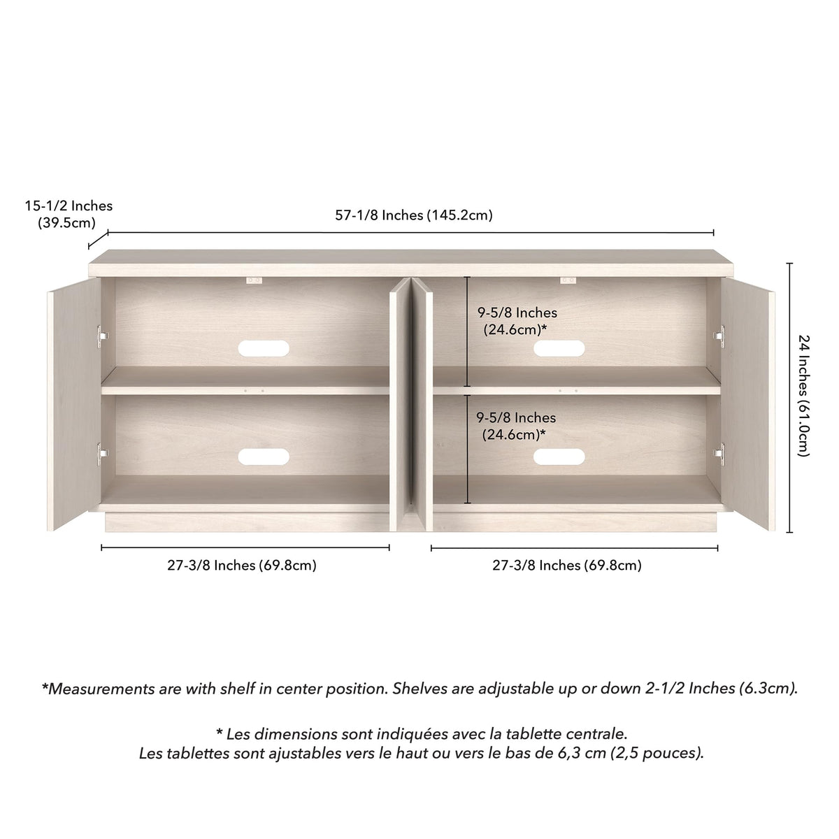 Henn&Hart Fluted TV Stand for TVs up to 65" with 2 Concealed Ribbed Storage Cabinets and Adjustable Shelves for Living Room, Family Room, or Office, Beech White