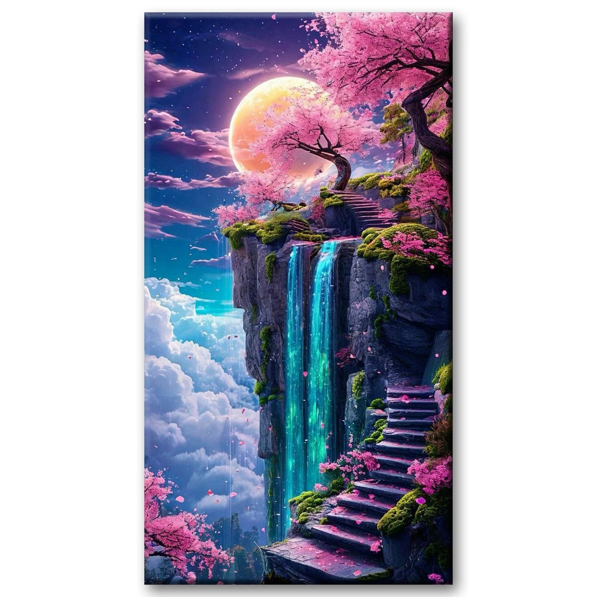 JATOK Large Diamond Painting Kits for Adults, Full Round Drill Moon Waterfall 5D Diamond Art Kits for Beginners, DIY Gem Art Picture for Gift Home Wall Decor, 40x70cm/15.7x27.5inch