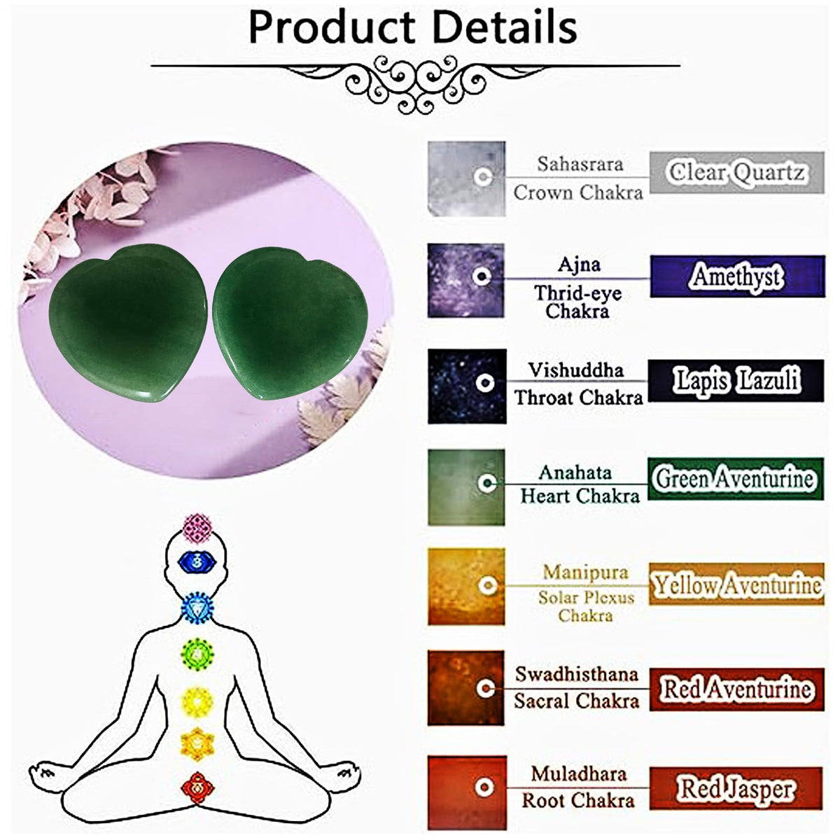 2 Pcs Thumb Worry Stone for Anxiety,Green Aventurine Crystals Healing Stones,Heart Shape Chakra Worry Stone,Anxiety Stress Relief Meditation Crystal