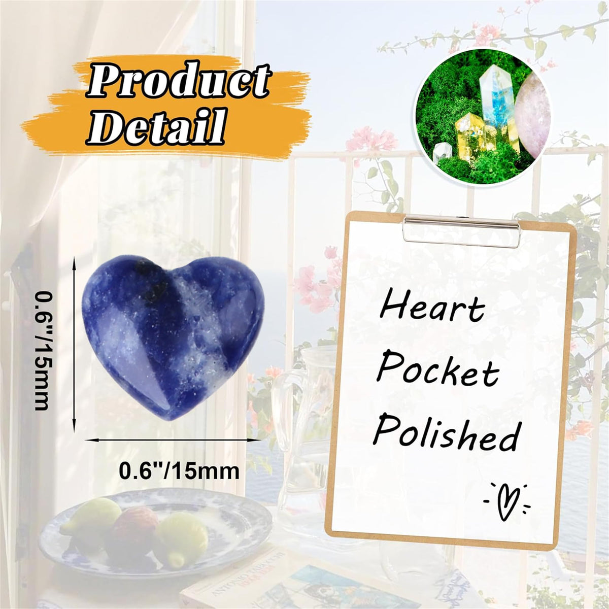 YATOJUZI 20PCS Heart Stone Blue Sodalite Natural Healing Crystals Love Crystal Heart Bulk Wholesale Polished Stones Cute Pocket Gemstones Reiki Energy Gifts for Women