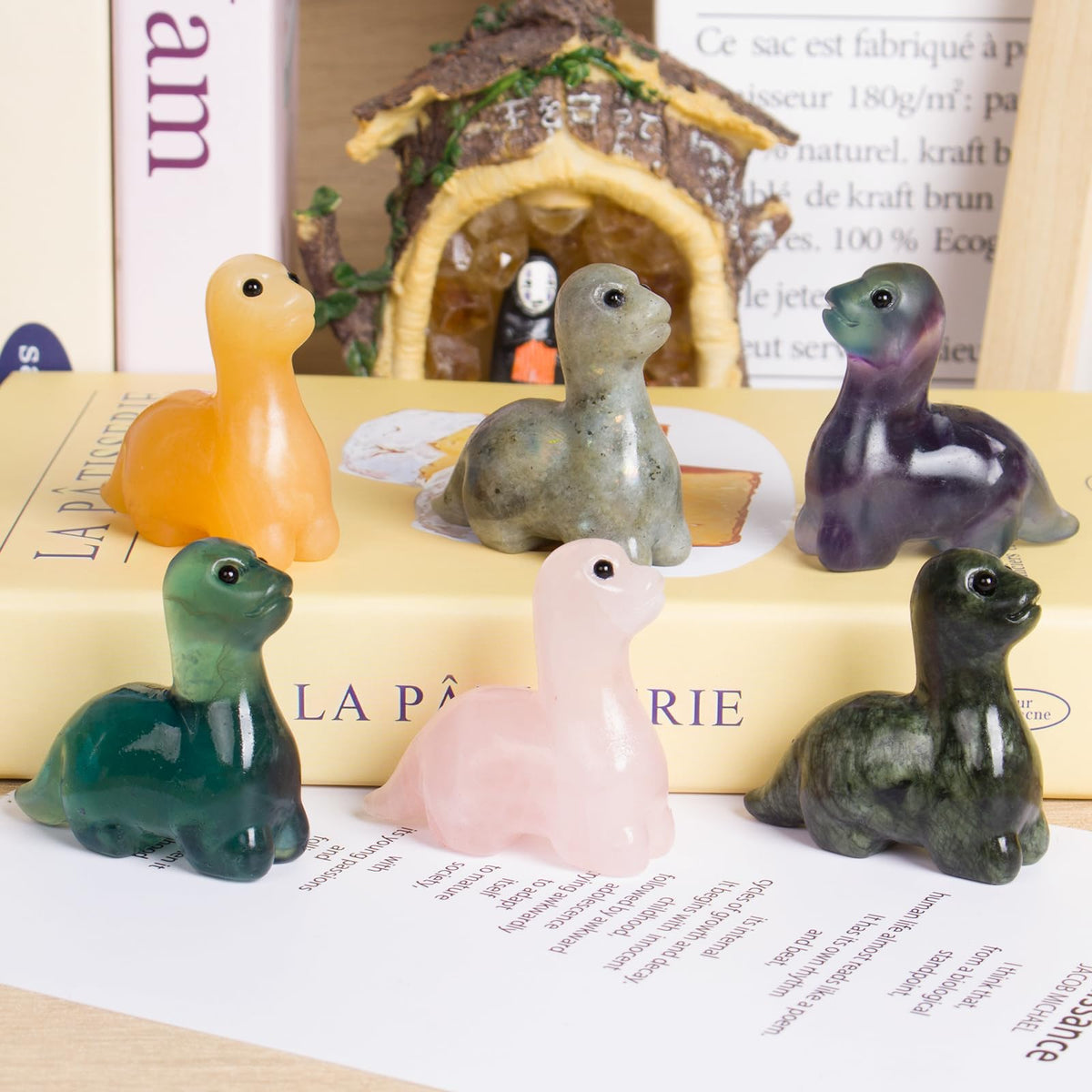 Hguxmcu Hand Carved Rainbow Fluorite Dinosaur Figurine 2 Inch Healing Crystal Statue Realistic Gemstone Animal Sculpture Reiki Energy Decor Lucky Gift for Meditation Collectors
