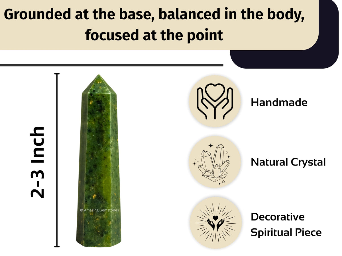 Amazing Gemstone Green Jade Crystal Towers - Natural Healing Crystal Point Obelisk for Reiki Healing and Crystal Grid (2" to 3" INCH)