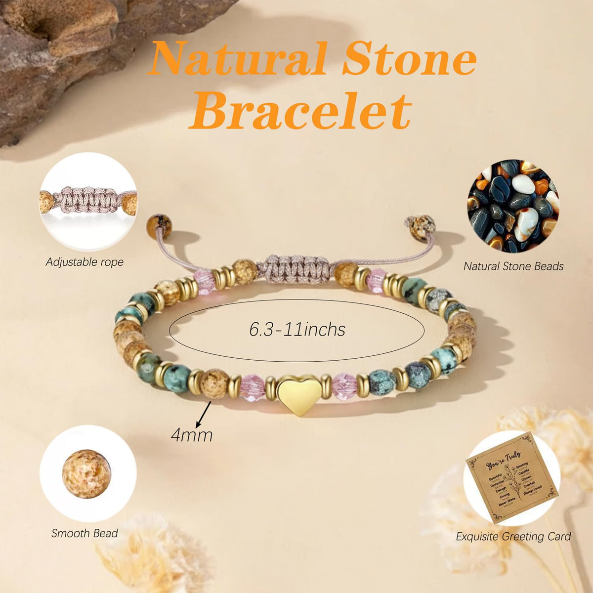 LUNADORN Inspirational Friendship Bracelets for Women – Healing Natural Stone Bracelets Thinking of You Get Well Soon Gifts for Women, Sister and Friends on Mother's Day, Celebrations, Birthdays, Stocking Stuffers