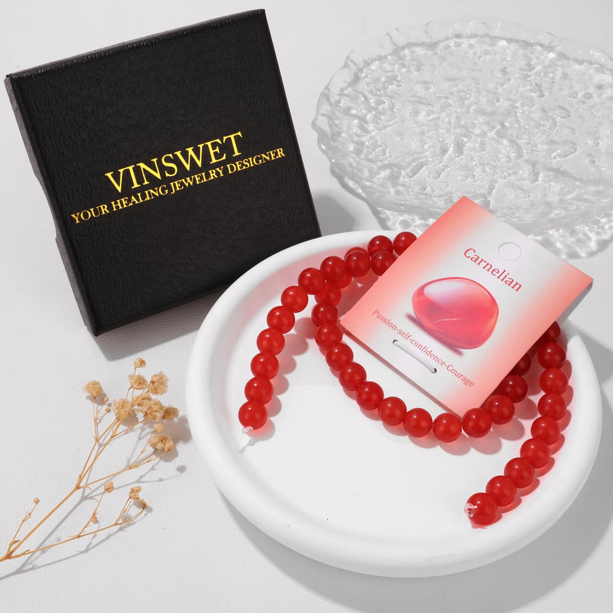 Vinswet 45pcs 8mm Carnelian Natural Stone Beads Round Genuine Real Stone Beading Loose Gemstones DIY Smooth Bead for Bracelet Necklace Earrings Jewelry Making