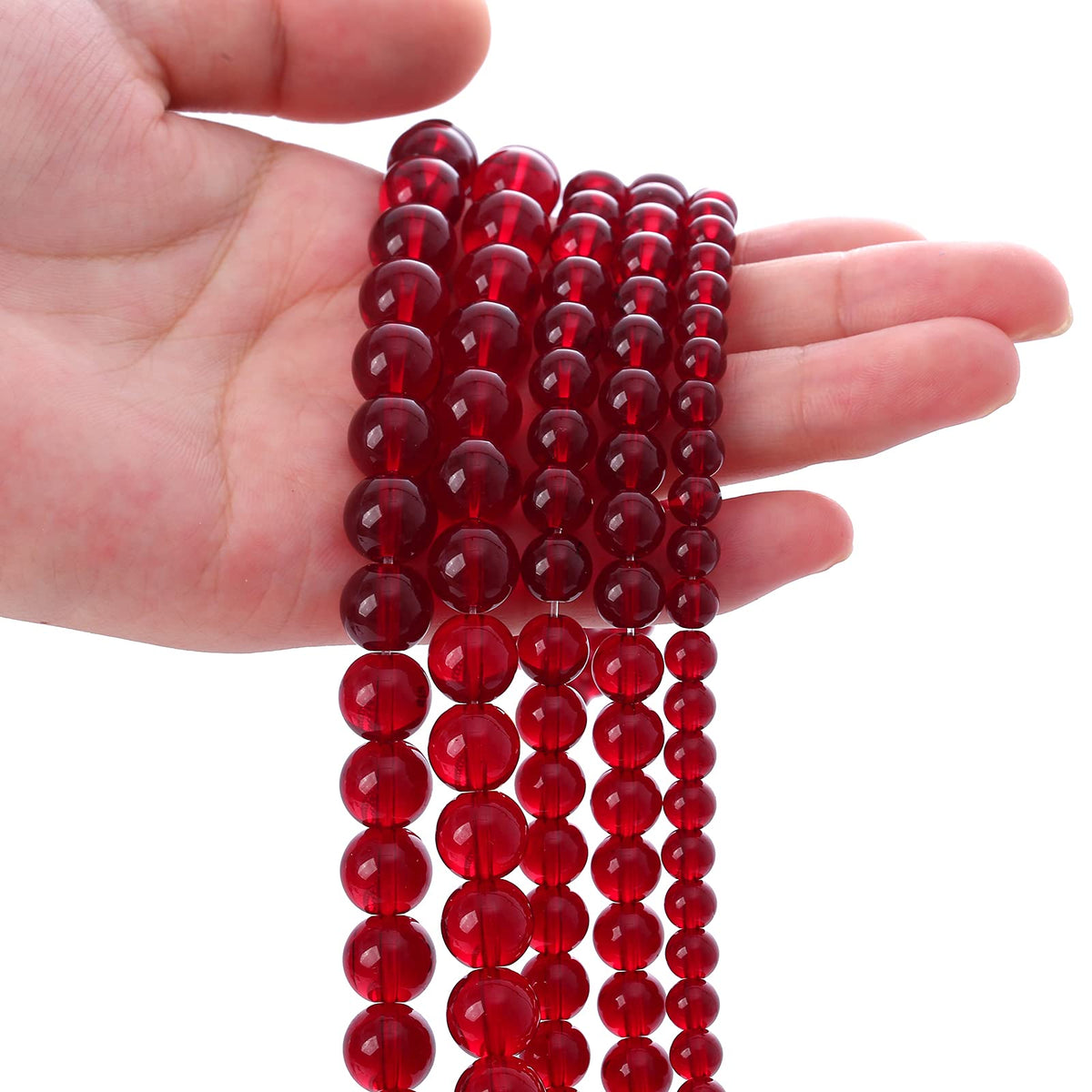 Smooth Garnet Red Glass Crystal Round Loose BeadsFor Jewelry Making DIY Bracelet Necklace Accessories 6mm 68pcs 15" Strand(Garnet Red Glass, 6mm)
