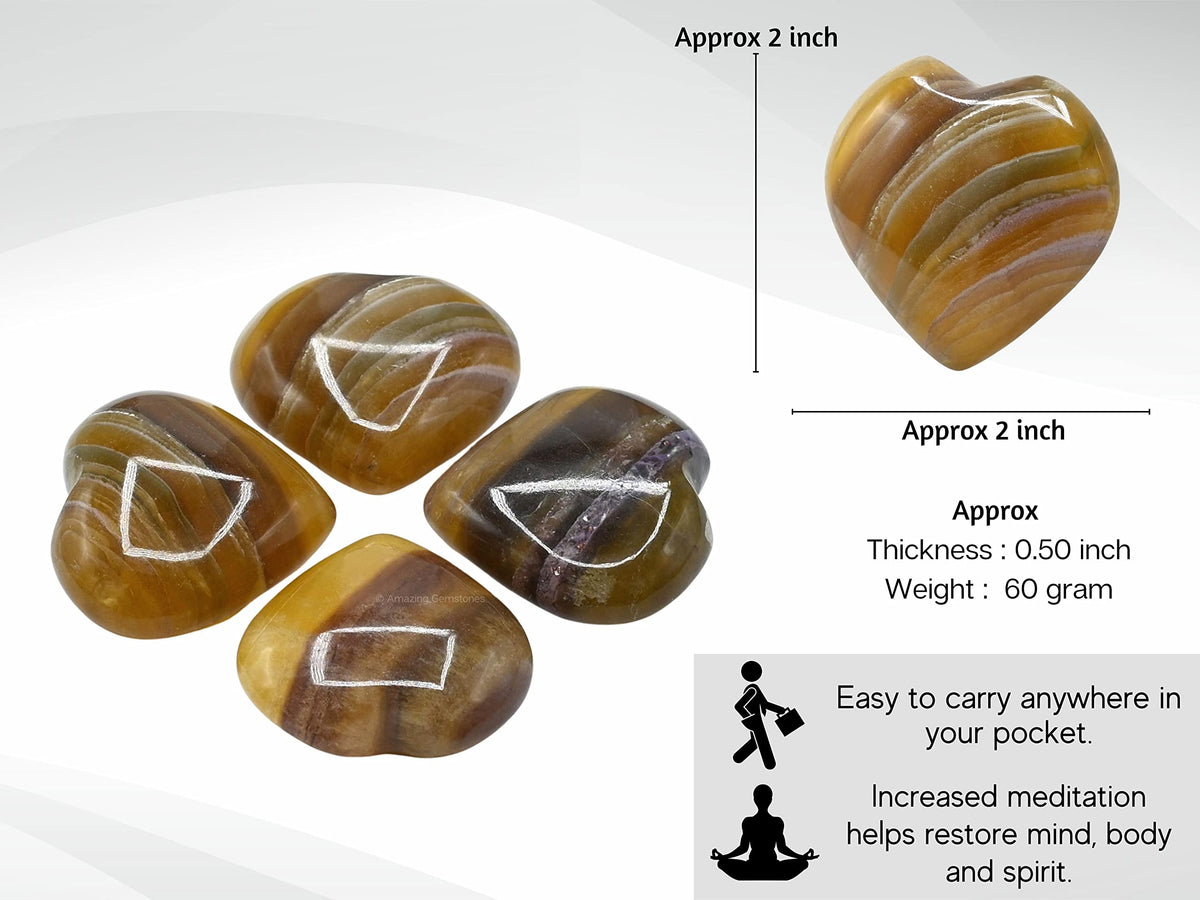 Amazing Gemstone Fluorite Crystal Heart Palm Stone - Pocket Massage Worry Stone for Natural Body Chakra Balancing, Reiki Healing and Crystal Grid
