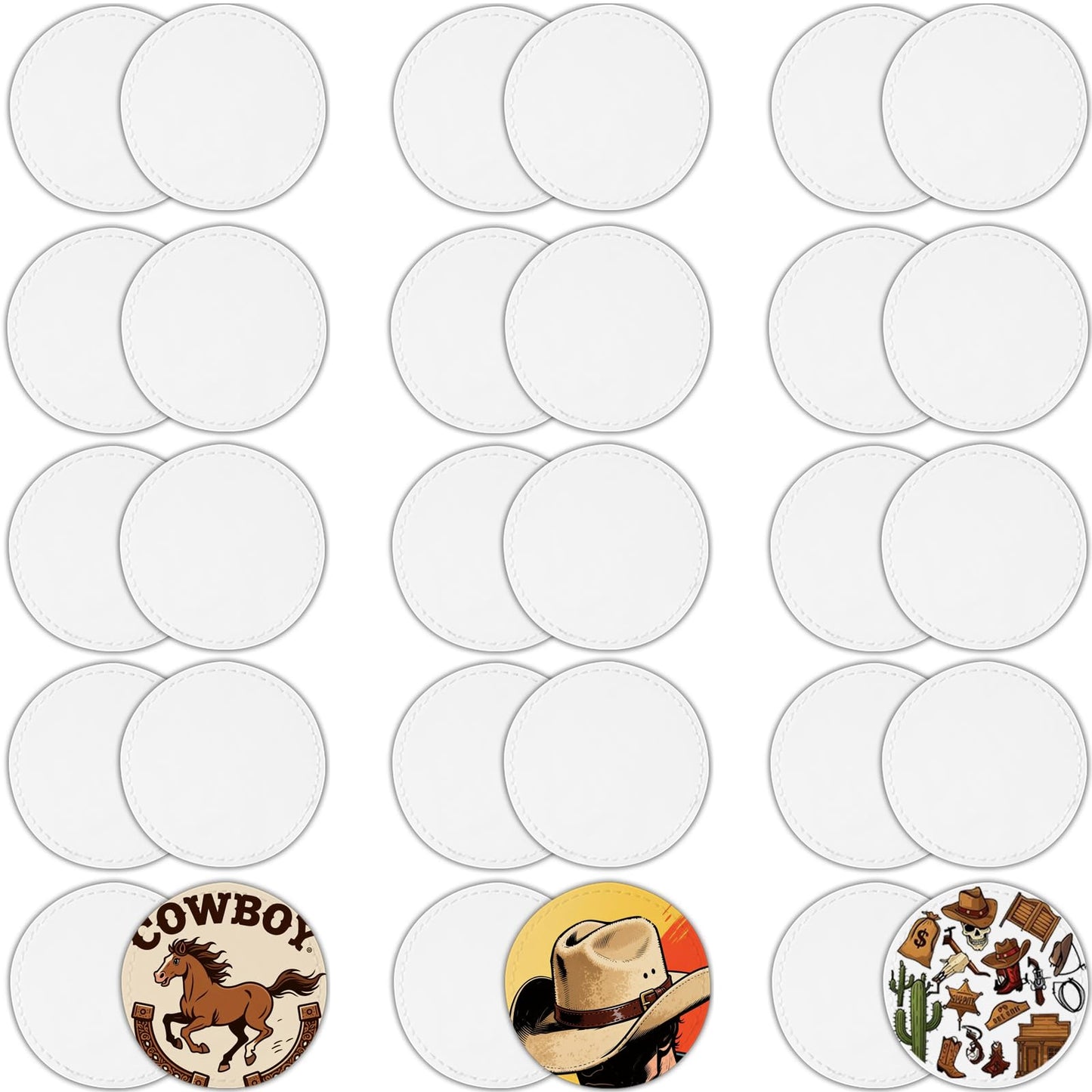 iFForce Full Sublimation Patches with No Border - 30 Pcs Iron on Blanks White Waterproof Smooth Glossy Material - Heat Press Round Patch Adhesive for Hat Cap Clothes Business