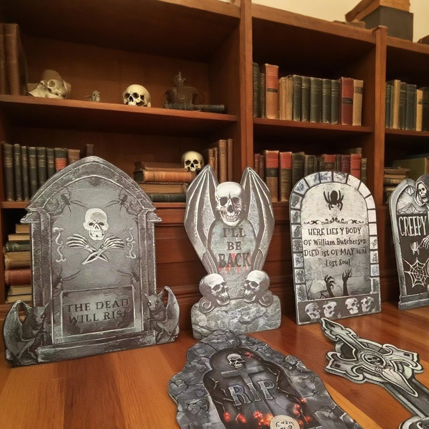 VQOIHP Halloween Tombstone Yard Signs with Stakes，Large Eerie Graveyard Design 6 PCS, Outdoor Garden, Lawn Decor, Yard Lawn Decorations Outside for Halloween Party Props