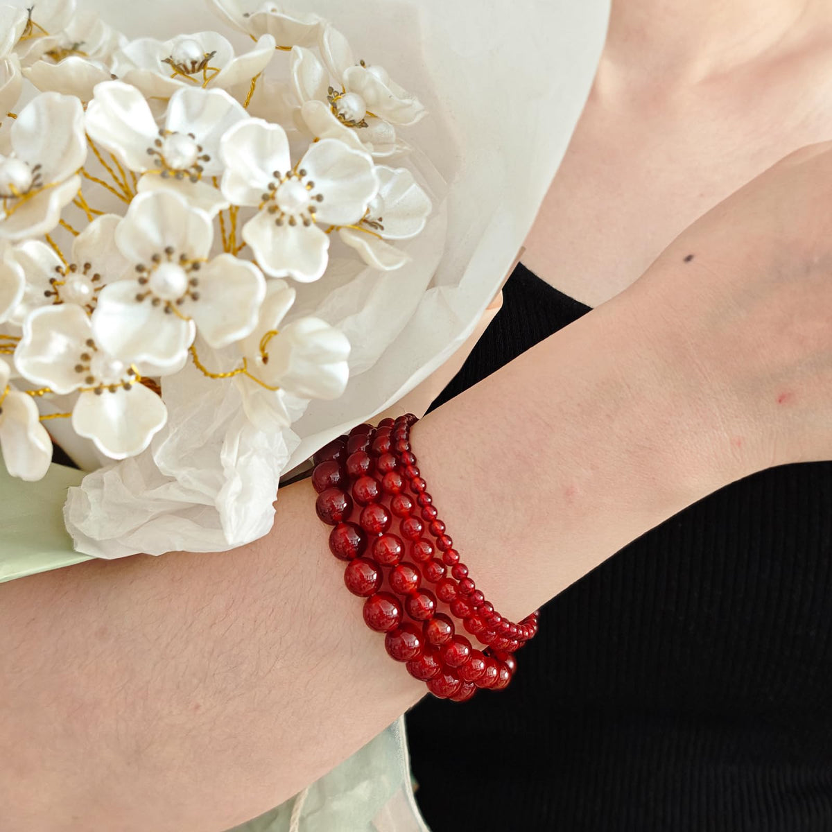 Handmade Natural Gemstone Elastic Bracelet - Healing Crystal Beads Jewelry, Unisex (Carnelian, 8mm)