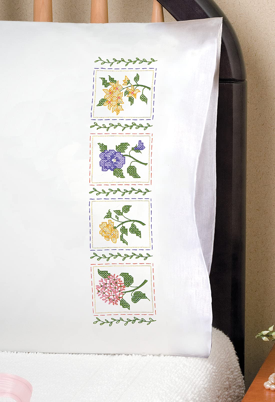 Flower Patch Stamped for Embroidery Pillowcases - Set of 2
