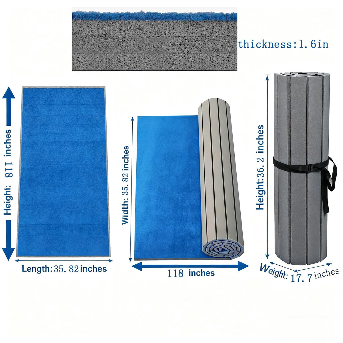 Premium Indoor Gymnastics Track Exercise Mat with Grippy Gym Carpet Top - Sturdy Foam Wrestling Mat for MMA, Cheerleading, and Fitness - Roll Out Design for Easy Setup
