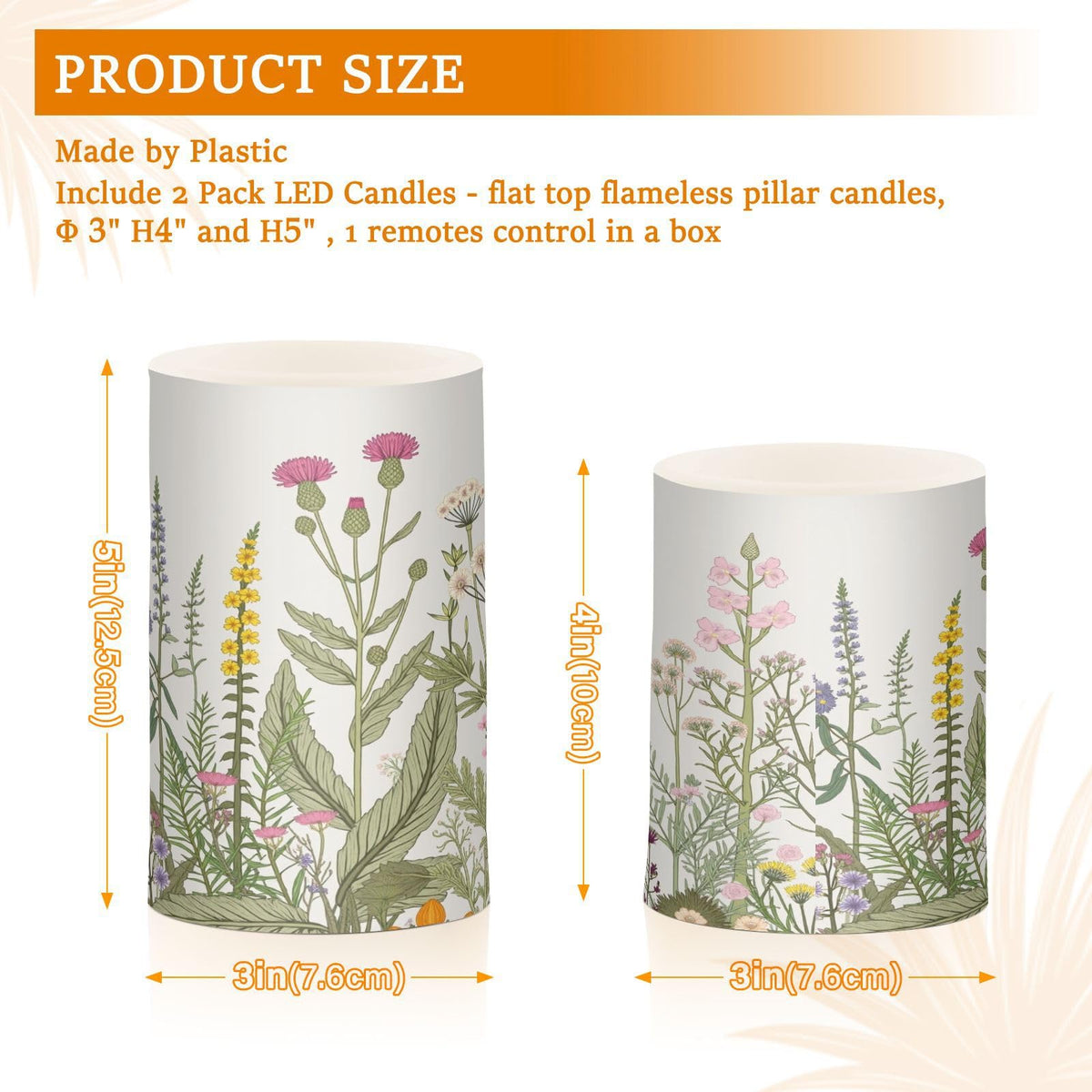 BOENLE Flickering Flameless Candles, Flowers Herbs Wildflowers Botanical LED Candles with Remote Timer, Set of 2 Battery Operated Candle for Valentine Wedding Birthday