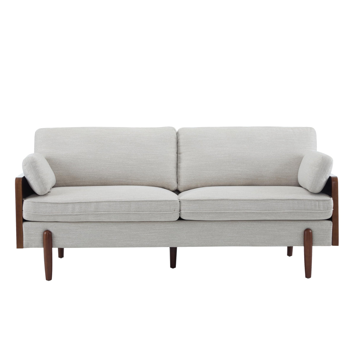Christopher Knight Home Arboris Modern Rubberwood Frame, Fabric Upholstered Loveseat, Living Room/Bedroom/Apartment Couch/Sofa with Toss/Back Pillows and Removable Cushions, Beige+Light Walnut