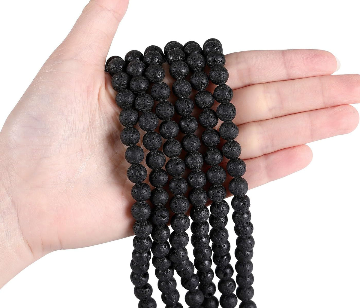 LAIDANLA Black Lava Beads 8mm Natural Stone Beads Round Loose Gemstone Stone Beads for DIY Bracelet Necklace Earrings Jewelry Making Polishing Genuine Real Beading Crystal 96PCS 2 Strand 32"