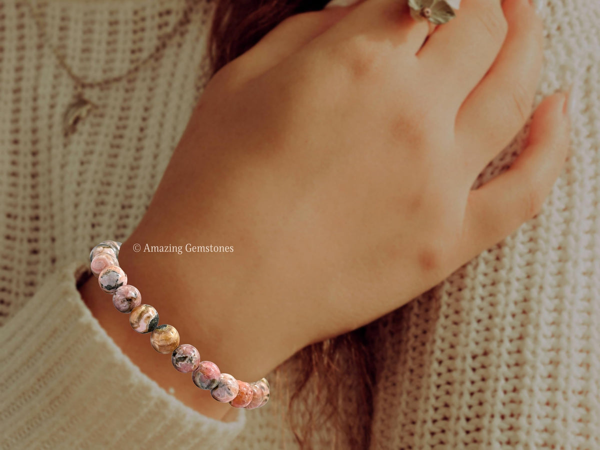 Amazing Gemstone Crystal Bracelet for Women Men's Gifts - Protection Healing Crystal Bracelet - 8mm Gemstone Beaded Stretchable Bracelet Pulseras Para Hombres Mujer Stocking Stuffers Mothers Day Gift (Rhodochrosite)