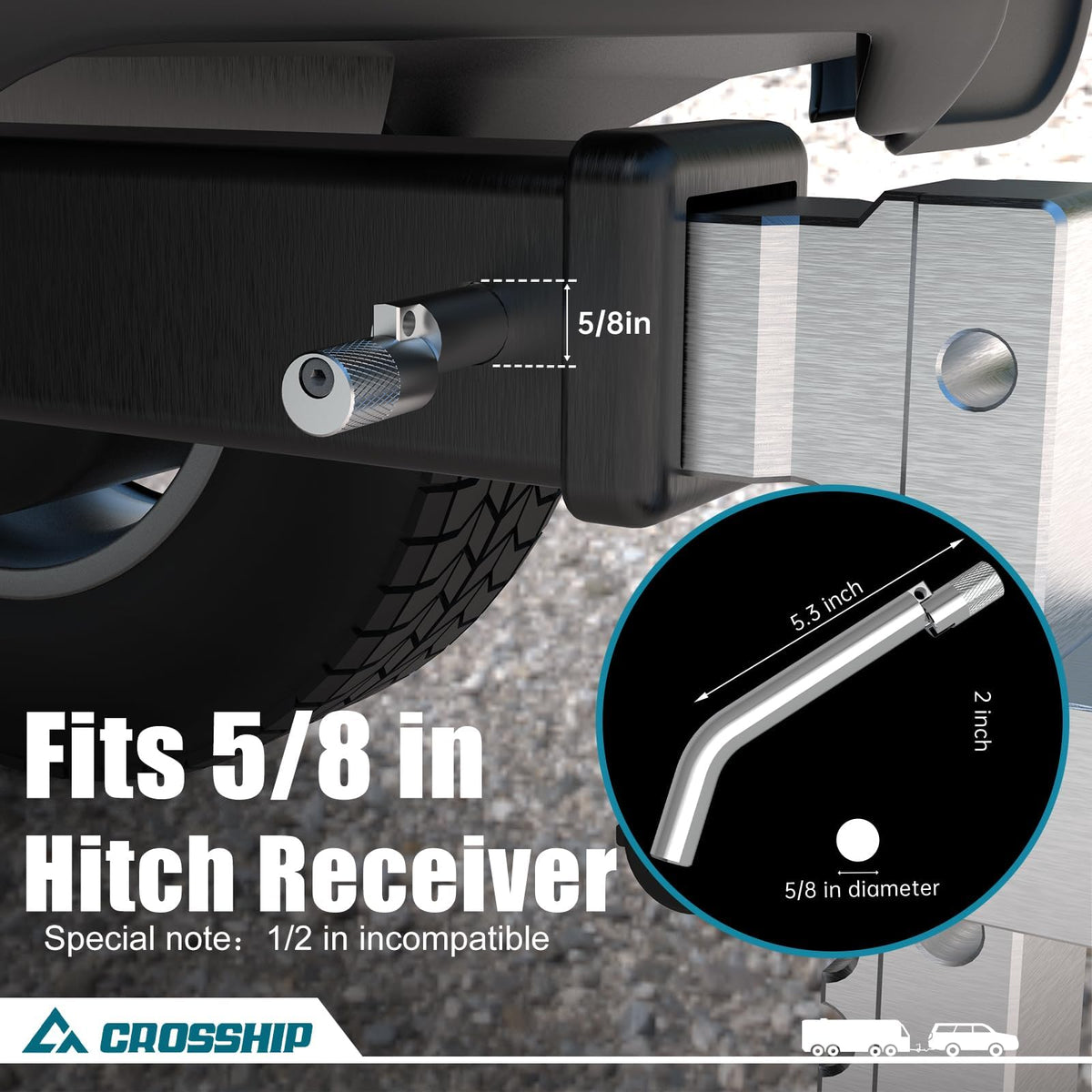 CROSSHIP 5/8-Inch Trailer Hitch Pin - No Clips Required - Lock Hitch Pin with Chrome Steel Pivot - Fits 2, 2-1/2 or 3-Inch Receiver, for B&W, Rhino, Curt Trailer Hitches Tow Replacement Pins