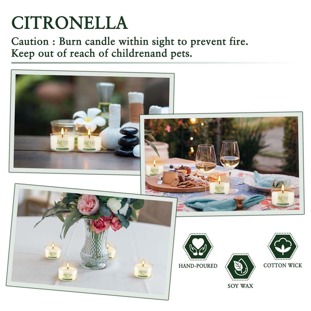 CAKETYCG 40-Pack Citronella Scented Tealight Candles -Outdoor Candles Natural Soy Wax Candle Bulk, Smokeless & Long-Lasting for Yard, Picnic, Camping Outdoor Comfort.