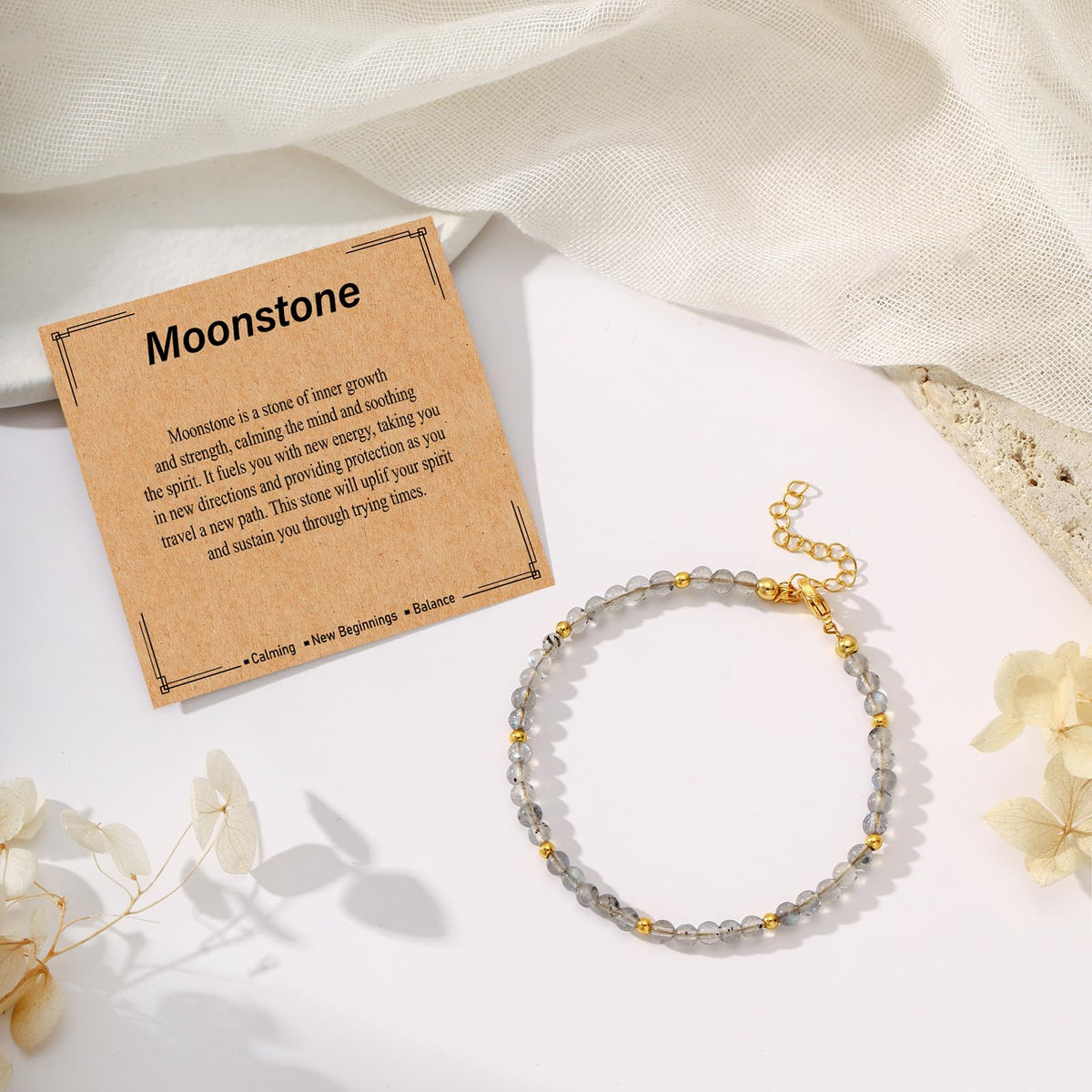 Kenailw Moonstone Bracelet for Women Moon Stone Beads Bracelets Natural Stones Jewelry Gift