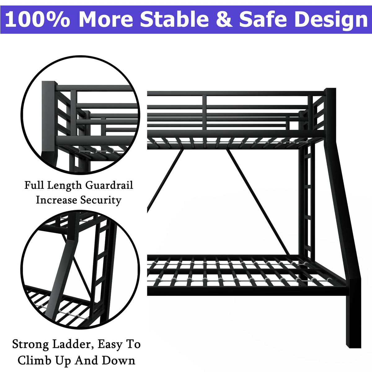 ATOPCORP Heavy-Duty Metal Twin XL Over Queen Bunk Bed with 2 Ladders,Higher Quality Metal Bunk Bed Queen Size for Boys Girls Teens Adults,No Box Spring Needed,Weight Capacity 600LBS (Black)