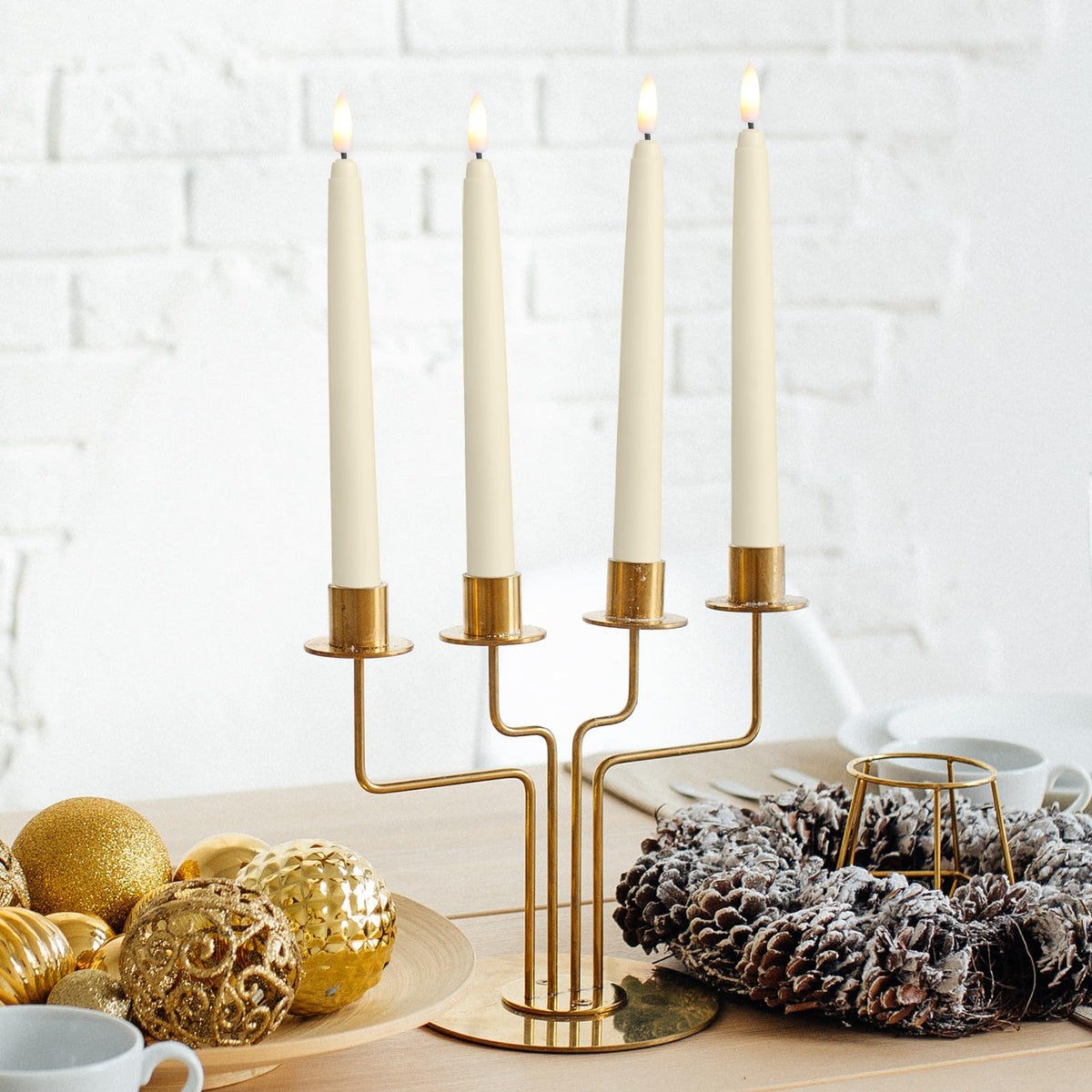 Baquler 60 Pcs Flameless Taper Candles LED Taper Candles Flickering Bulk Ivory LED Candlestick for Easter Wedding Church Halloween Christmas Party Decor Table Centerpiece, 8.5 in, No Batteries
