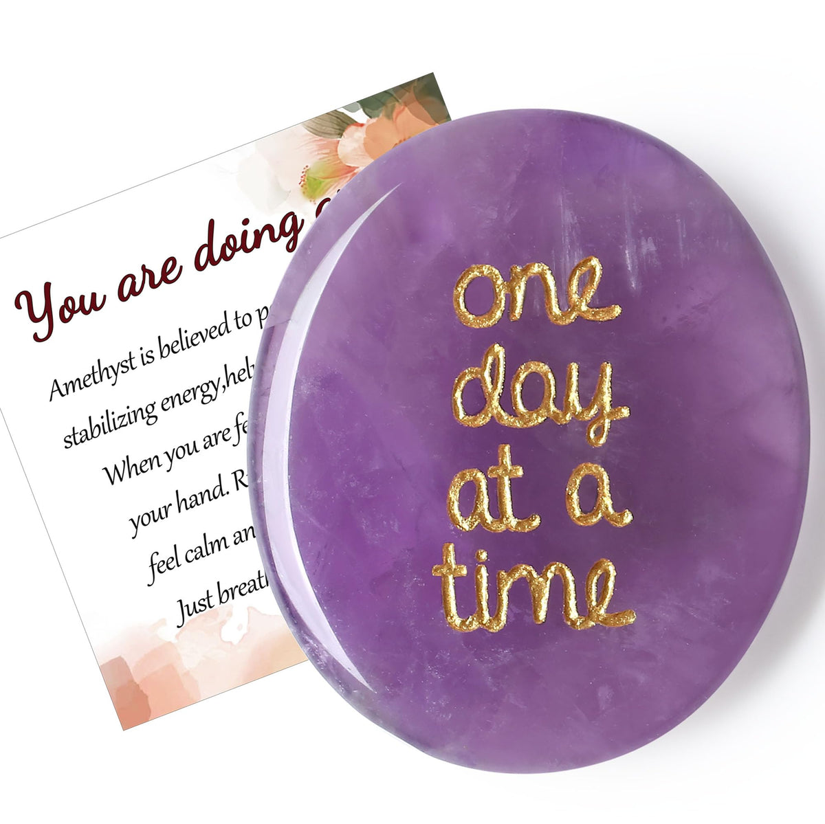 QINJIEJIE Amethyst Crystals Thinking of You Gifts for Anxiety Relief Items You Got This One Day at A Time Inspirational for Best Friend Pocket Hug for Mom Encouragement Gifts for Women Sobriety for Men