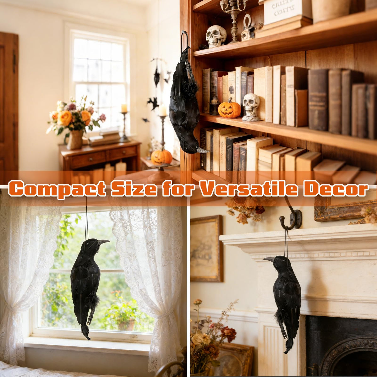 CYTGOUPER Realistic Hanging Dead Crow Decoys,12 Inch Large Lifesize Fake Crow Hunting Bait,Black Feathered Crows Decoy Figuring for Garden Halloween Decor Birds Party Props