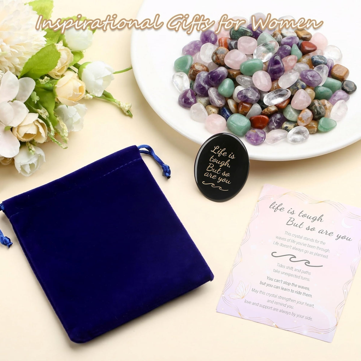 NUKAYAI Inspirational Gifts Worry Stone Black Obsidian Crystal Stone Healing Crystals Pocket Natural Stress Relief Gifts Meditation Accessories Palm Reiki Trinket Anxiety Relief Items for Women Men