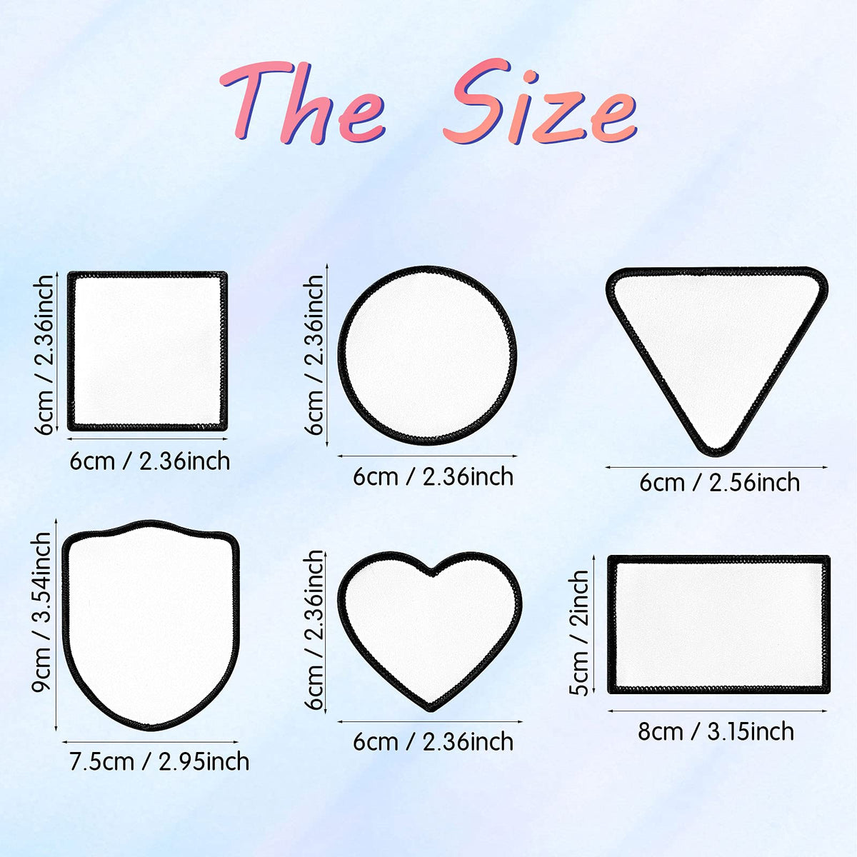Waydress 60 Pieces Blank Sublimation Patches 6 Shapes Iron-on Blank Fabric Repair Patches Decorative for Hats Clothes Uniforms Jeans Backpacks Vest