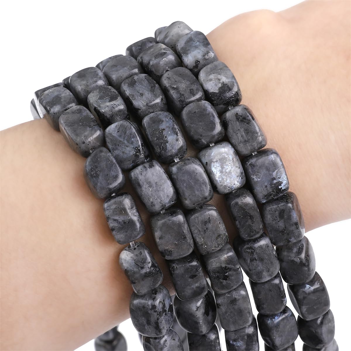 BEADIA Natural Black Spectrolite Cuboid Stone Loose Semi Gemstone Beads for Jewelry Making 8mmx12mm 38cm/Strand