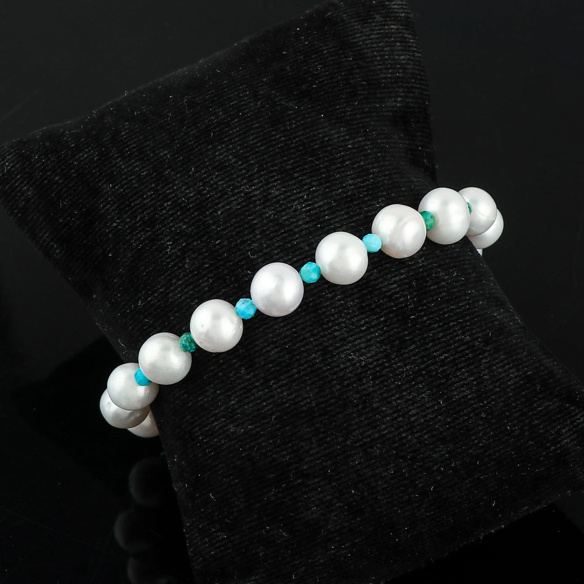 CRYSTALIS Natural Turquoise And Freshwater Pearl Beaded Bracelet, Elegant Beads Crystal, Chakra Bracelet, Healing Bracelet, Gemstone Jewelry, Friendship Bracelet, 925 Sterling Silver Slider 10 inch