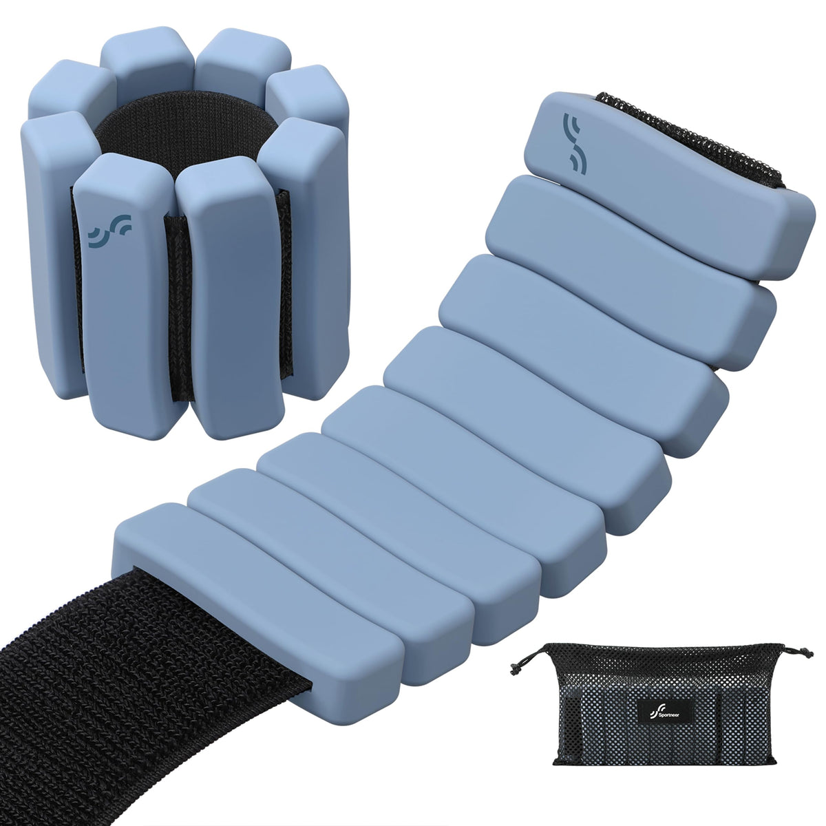 Sportneer Wrist & Ankle Weights for Women & Men Set of 2 (1LB/2LB Each) - Soft Silicone Arm & Leg Weights for Pilates, Yoga, Walking, Barre, Home Workout, Water Aerobics(Misty Blue, 2 LB x 2)