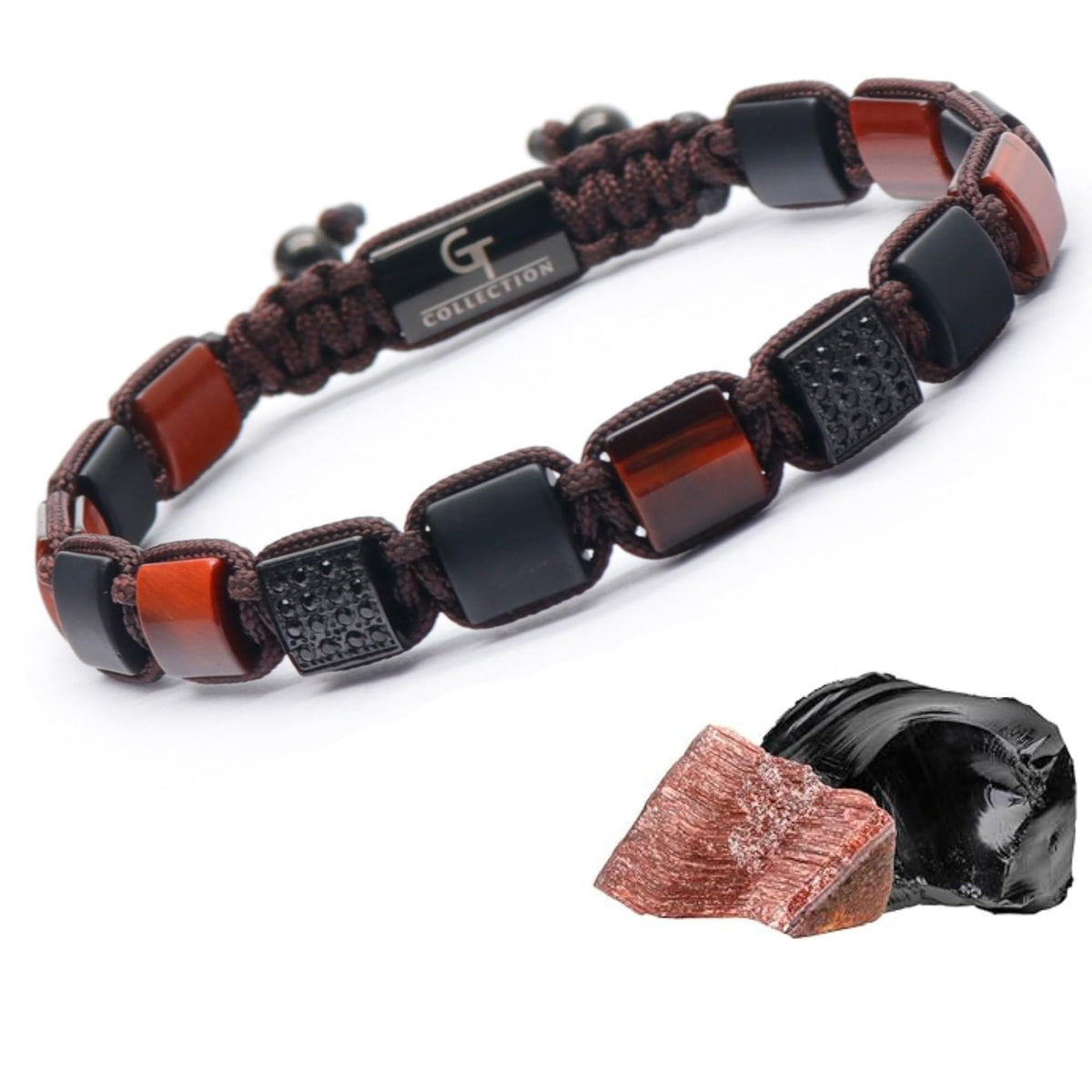 Flat Bead Bracelet, Red Tiger Eye Gemstone Adjustable Bracelets for Men - Beaded Energy Bracelet for Confidence and Passion, Handcrafted Men's Jewelry Gifts for Men