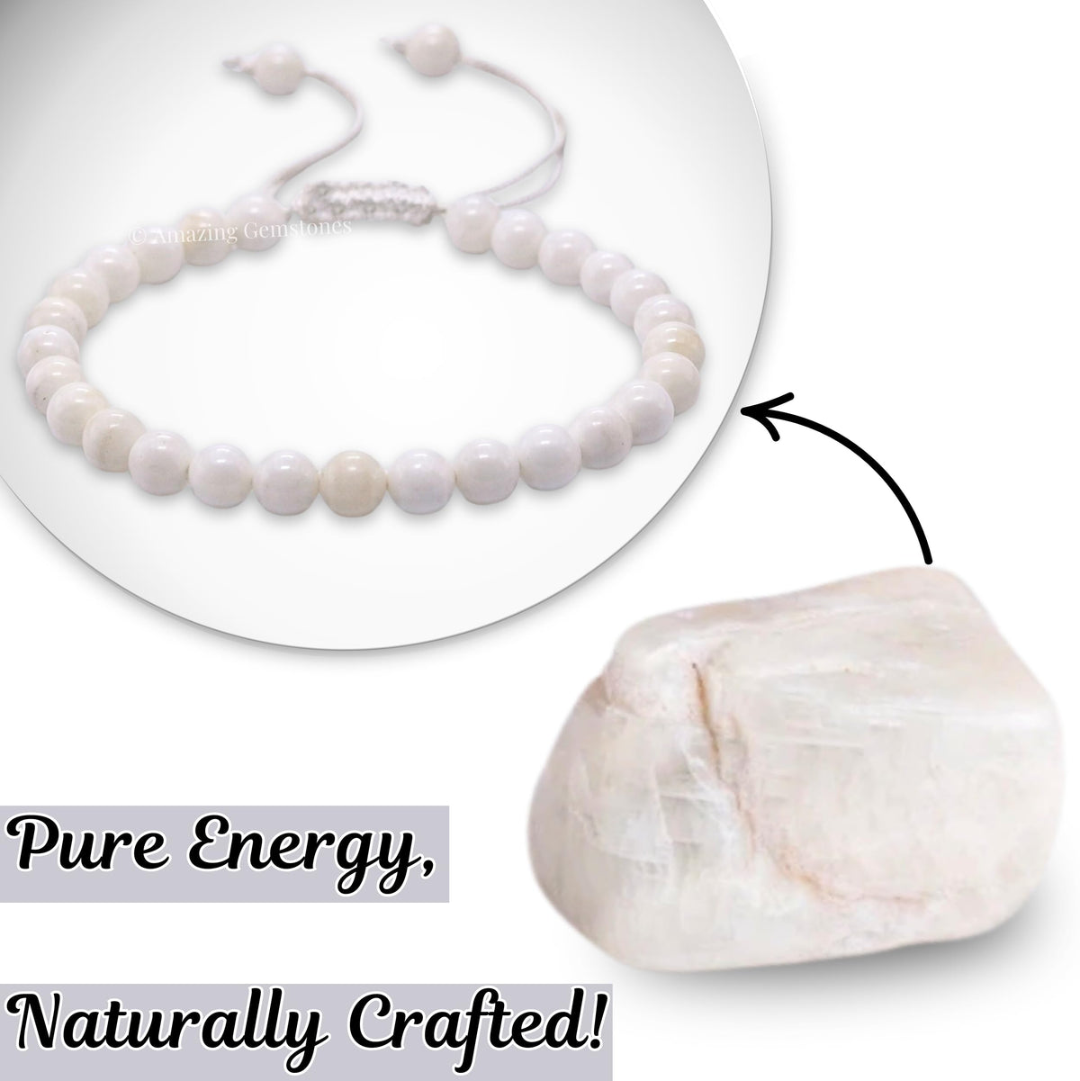 Amazing Gemstone White Moonstone Bracelet for Women Men's Gifts - Protection Healing Crystal Bracelet - 6mm Gemstone Beaded Adjustable Bracelet