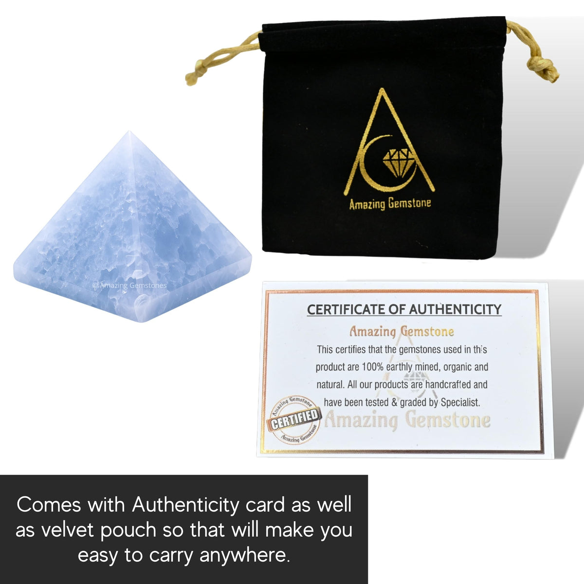 Amazing Gemstone Blue Calcite Pyramid Crystal Healing Stones - 1" Great Pyramid Figurine of Natural Stone Pyramid for Meditation, Reiki, Chakra Balancing and Crystal Pyramids Grid