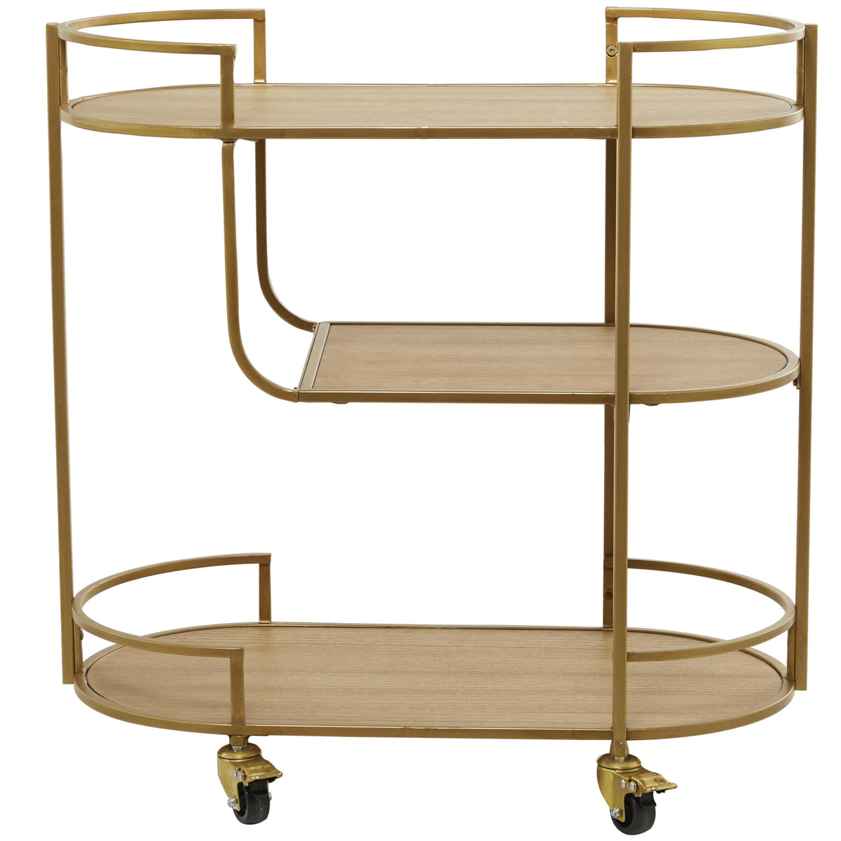 Deco 79 Wood Rolling 3 Shelves Bar Cart with Handles, 30" x 15" x 30", Gold