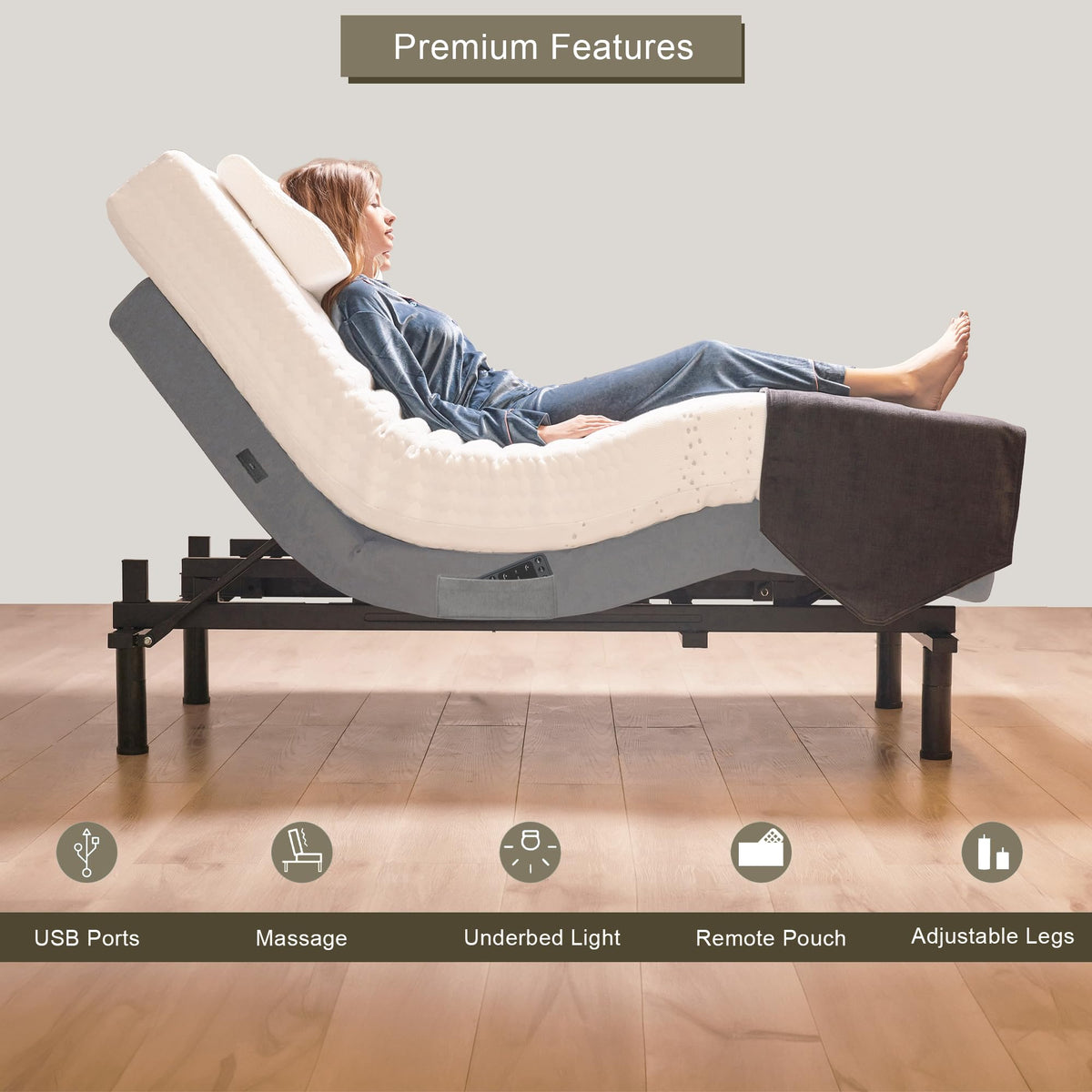Irvine Home Collection Premium King Adjustable Bed Base Fully Loaded with 8 Inch Gel Memory Foam Mattress - Dual Massage - USB Ports - Zero Gravity - Underbed Light - Wireless Remote - Zero Clearance