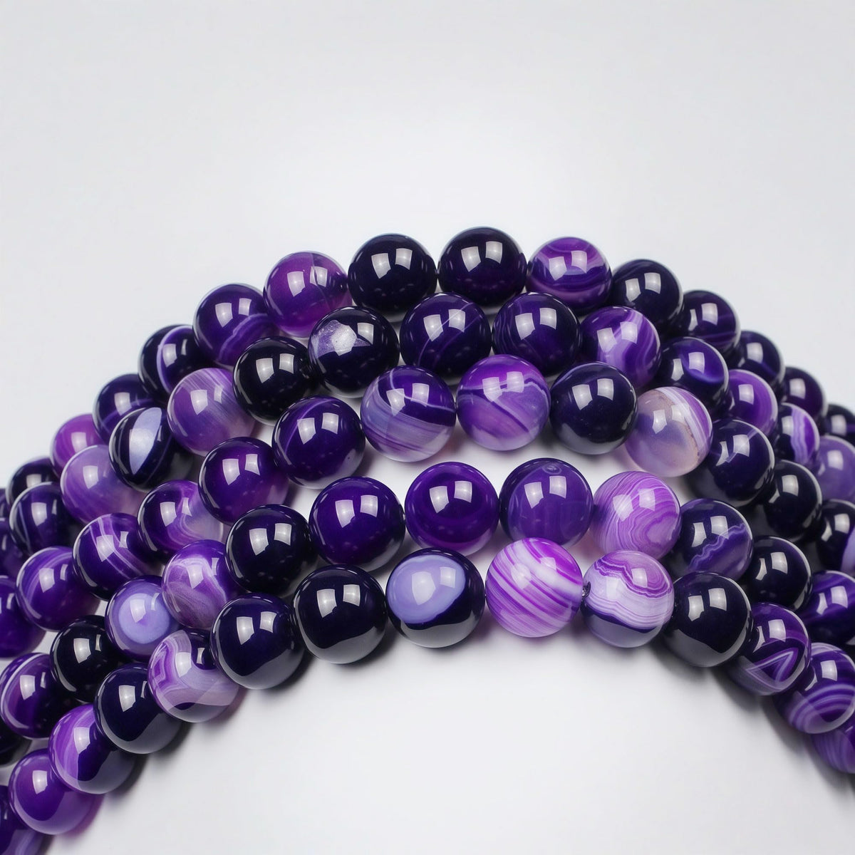 MJDCB Natural Stone Beads Purple Striped Agate Round Loose Beads for Jewelry Making DIY Bracelet Necklace (12mm)