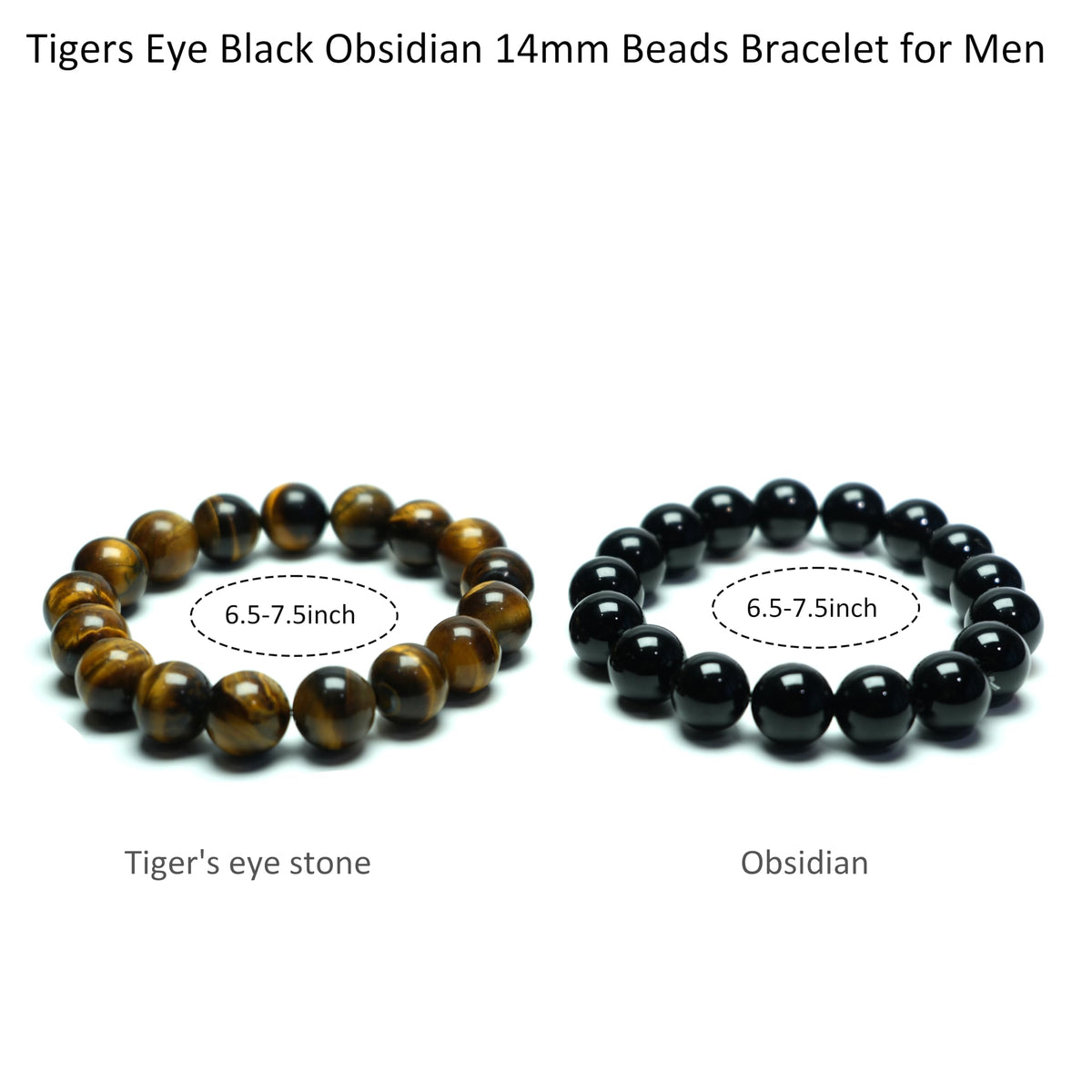MTJAHPS Protection Bracelet, empath protection, black obsidian Crystals and Healing Stones Bracelet for Women ，Luck ，Anxiety and Stress Clam Bracelet (Obsidian + Tiger Eye（14mm)-2 Pcs