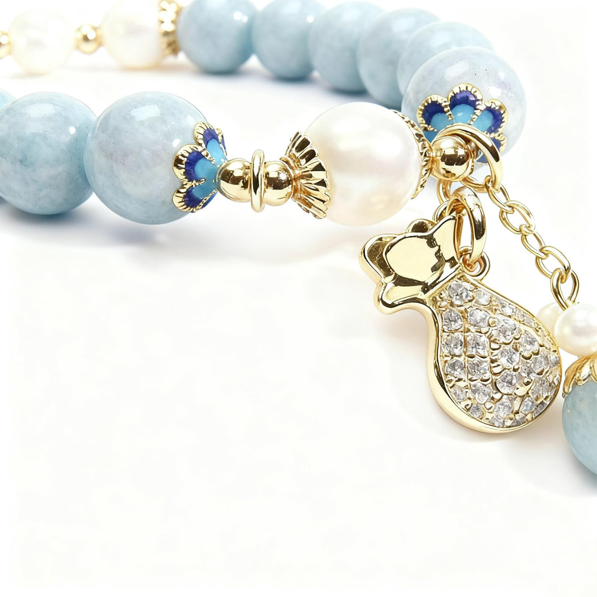 RITIM Natural Aquamarine Bracelet for Women, Lucky Charm Healing Crystal Stone Bracelet with Pearl, Positive Energy Good Luck Jewelry Gift for Friends, Sister, Daughter, Her