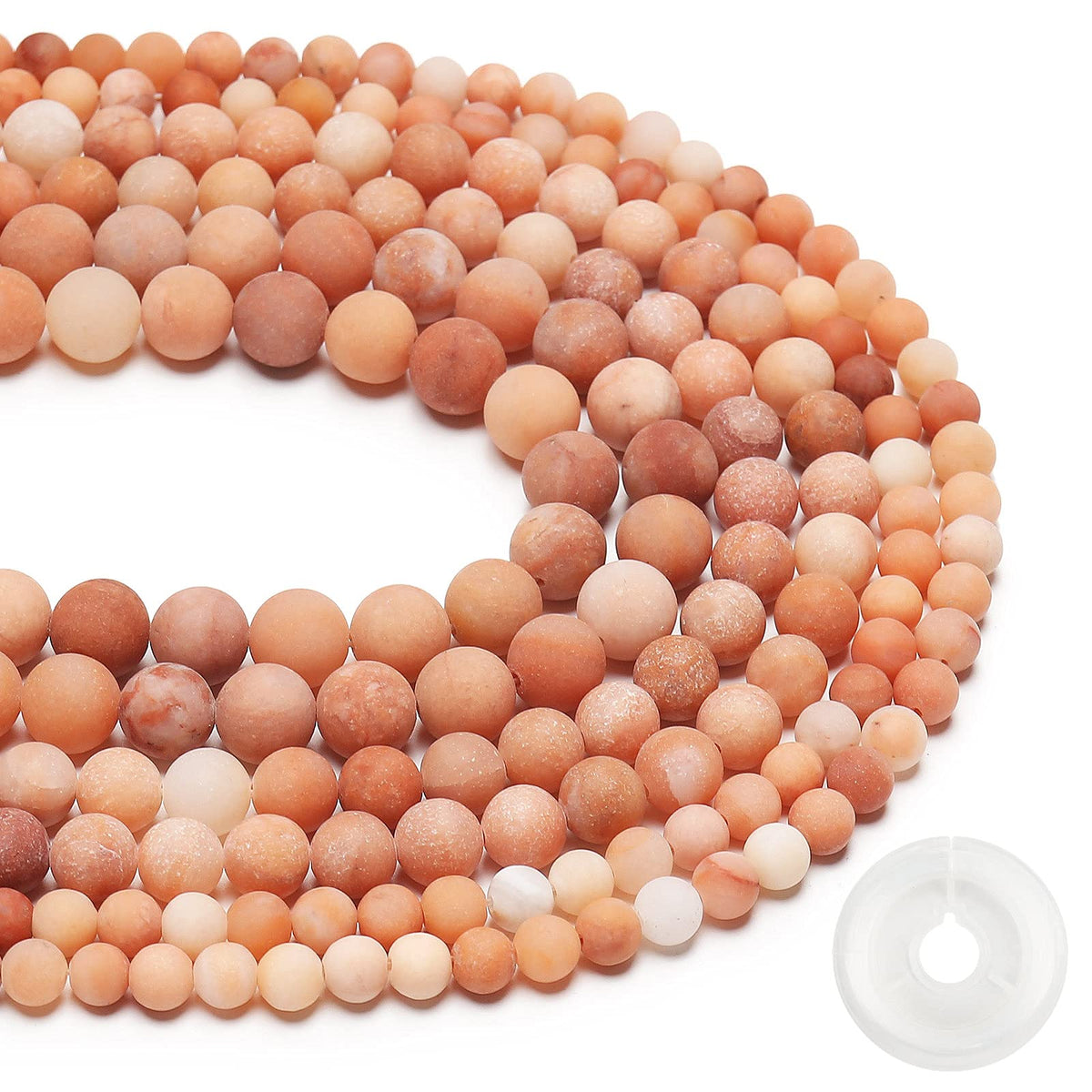 Natural Matte Pink Aventurine Beads, 6MM Round Frosted Unpolished Loose Gemstone Beads for Bracelet Necklace Jewelry Making, Energy Stone Healing Power with Stretch Beading Cord