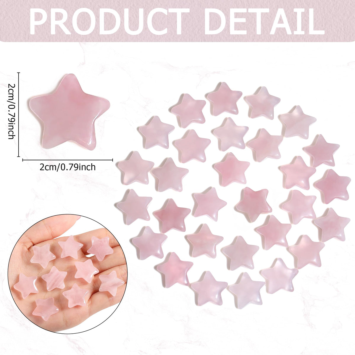QINJIEJIE 20 PCS Rose Quartz Star Crystals Natural Crystal Polished Healing Cute Mini Pocket Stones Palm Thumb Star Gemstones Set Bulk Wholesale Reiki Energy Balancing Crystal Gifts for Women