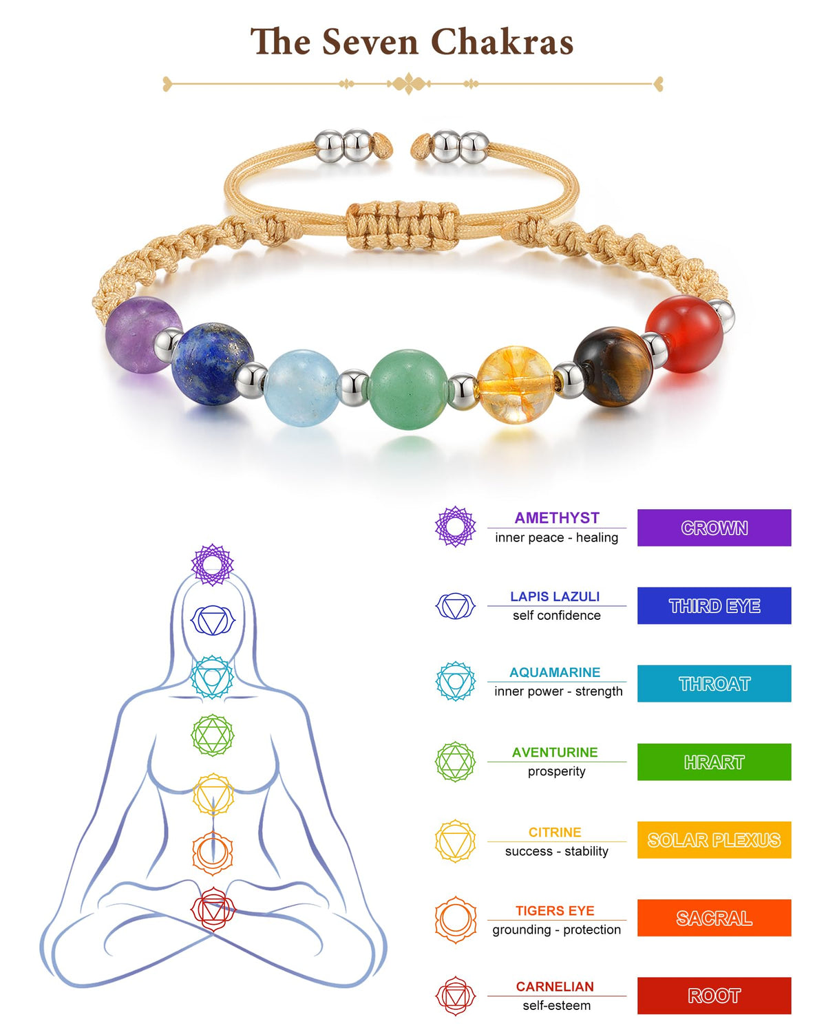 KOXMOON Chakra Bracelets for Women Crystals and Healing Stones Crystal Bracelet for Women Healing Crystals Meditation Relaxing Gifts for Womens Bracelets Anxiety Relief Items 7 Chakras