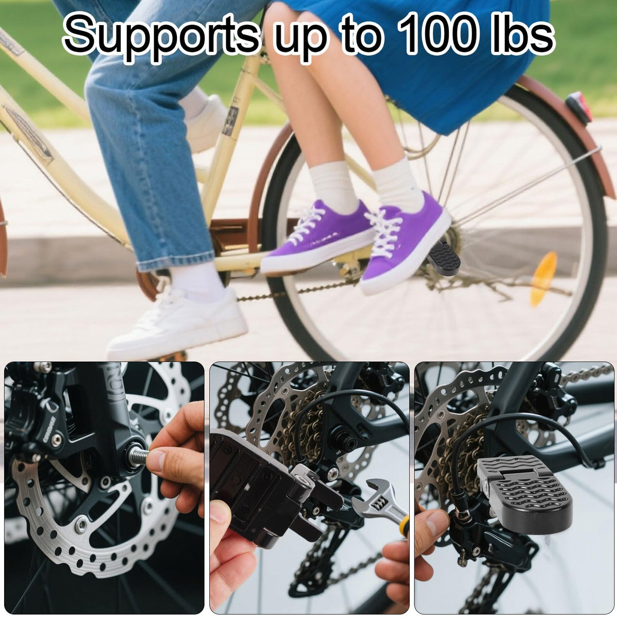 2pcs Bike Foot Pegs, Aluminum Alloy Non-Slip Folding Bike Rear Pedals for Passengers Mountain Road E-Bicycles BMX Accessories