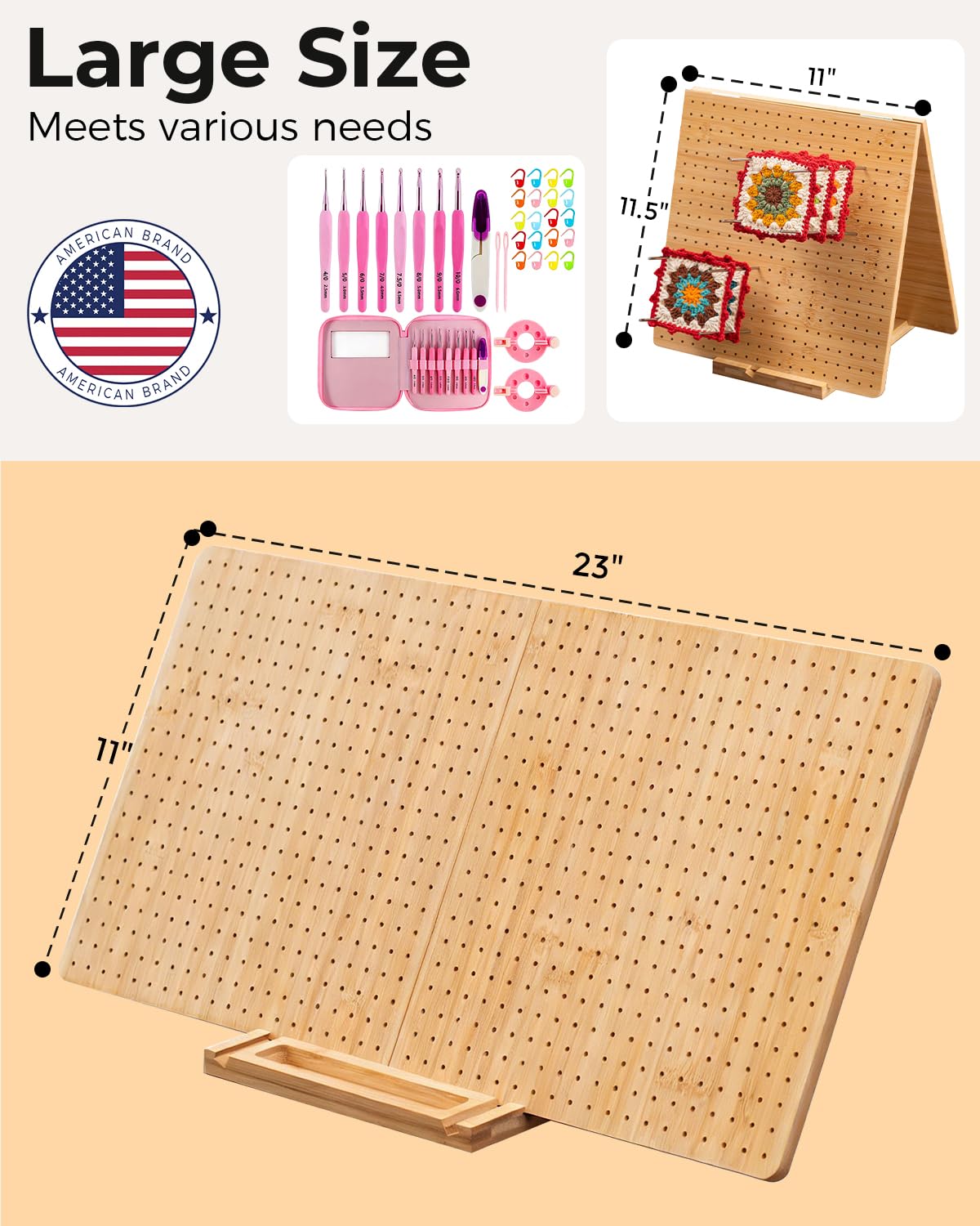 23" x 11.5" Large Crochet Blocking Board, Foldable Crochet Board for Blocking with 40 Pegs, Includes Needlepoint Bars and Crochet Complete, Complete Knitting Accessories Gift Set for Crocheters