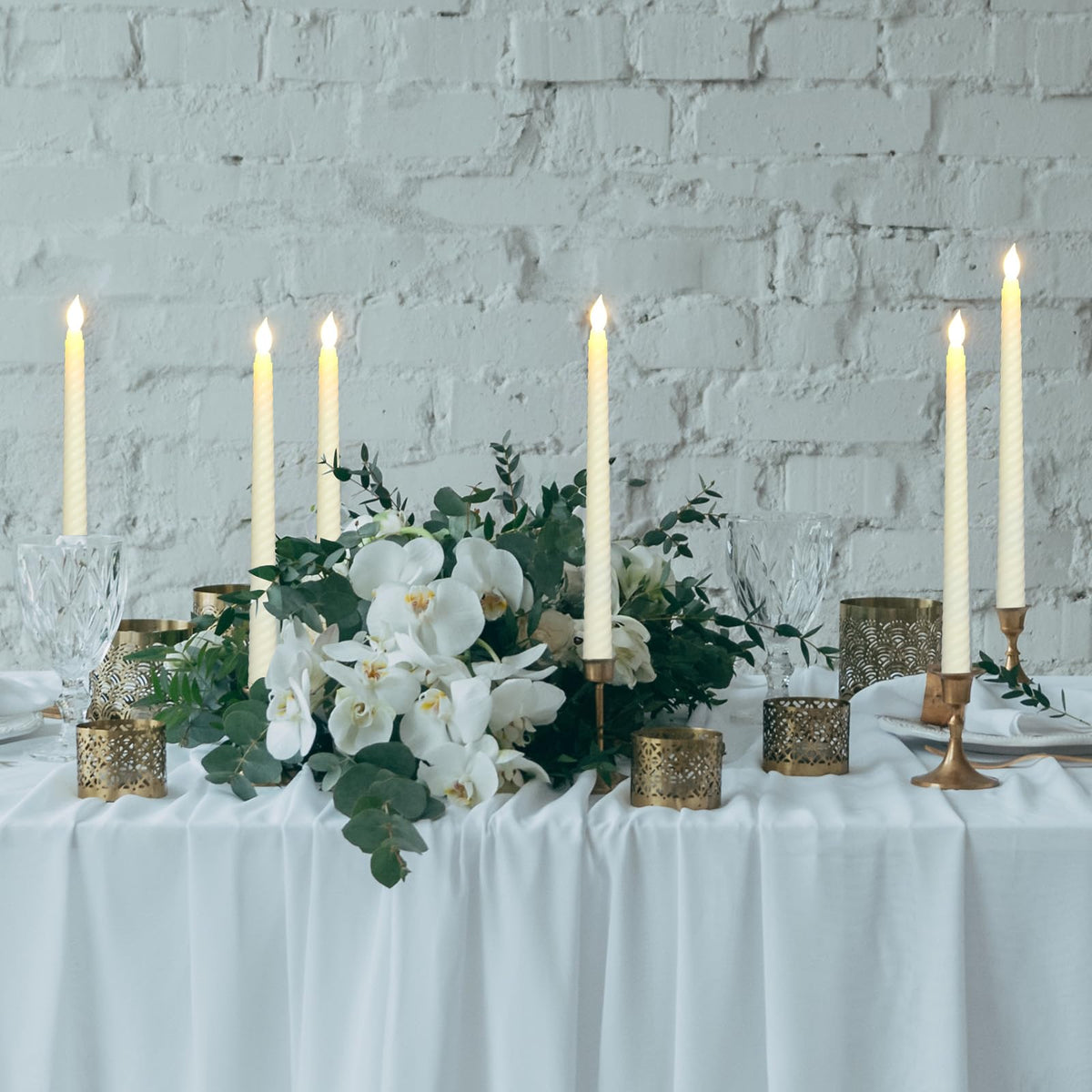 Retisee 50 Pack Easter Flameless Taper Candles 10.6" Spiral Battery Operated Bulk Pastel LED Taper Candles Flickering LED Candlesticks for Easter Wedding Dinner Table Home Decor(Ivory)