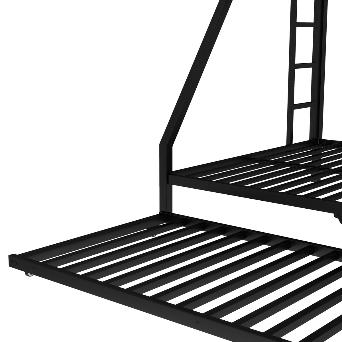 Bellemave Metal Bunk Bed with Trundle, Twin XL Over Queen Bunk Trundle and Guardrail and Ladder for Kids/Teenagers, Adults, No Box Spring Needed，Black