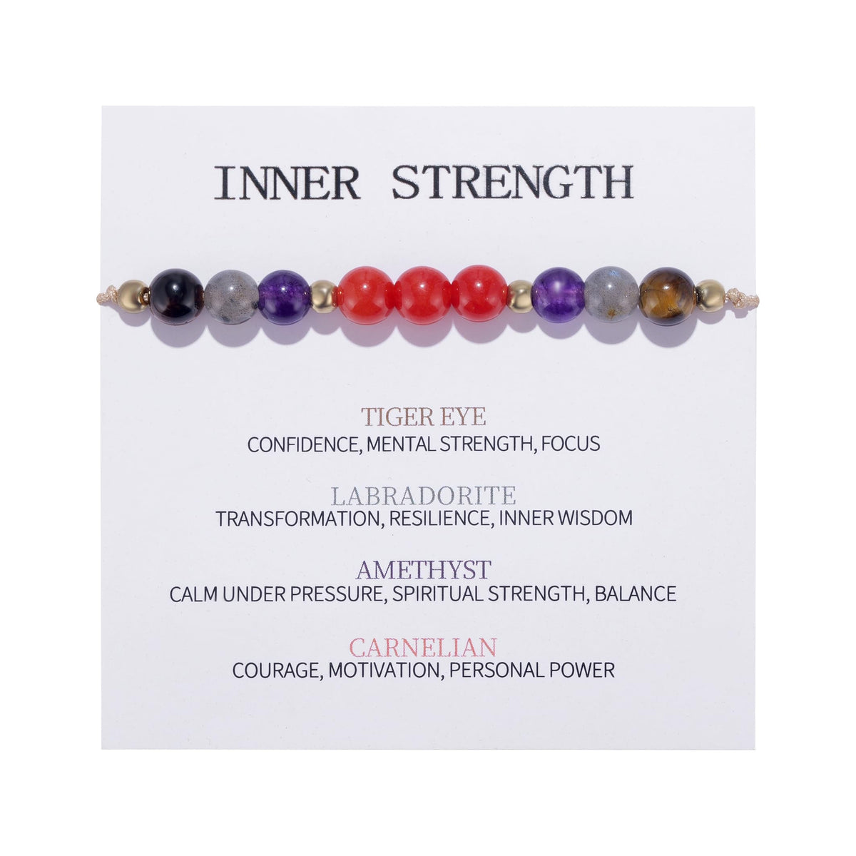 Kvekstio Inner Strength Crystal Bracelet, Natural Healing Stones Adjustable Braided Rope Gift for Confidence & Stress Relief, Spiritual Meditation Bracelet, Daily Reminder Anxiety Support Gift